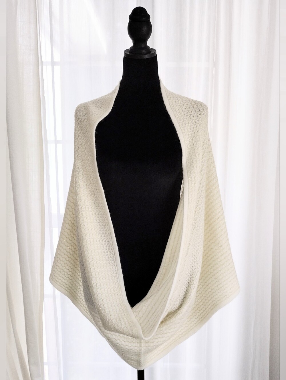 Calvin Klein Ivory Open-Front Knit Poncho